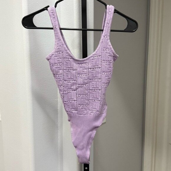 Balmain Purple Knit Pattern Bodysuit Size 34 Crochet Designer - Picture 2 of 7
